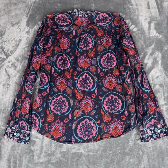 Lucky Brand Womens Top Large Joan Shirt Button Long Sleeve Boho Floral Batik - Picture 8 of 9